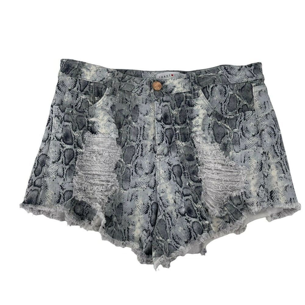 Toast Jeans Shorts Python Distressed Cut Off High Rise Gray Stretch Denim Size M